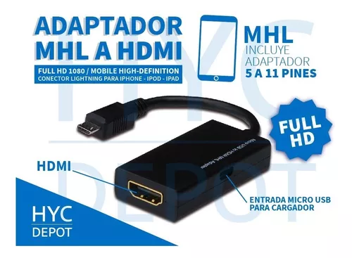 Adaptador Micro Usb A Hdmi Mhl Celular Tablet 11 pines