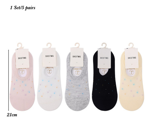 5 Pares De Calcetines De Algodón Para Mujer Con Lunares De C