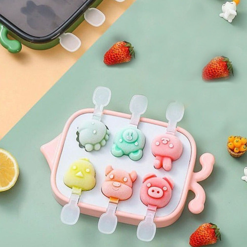 Imagen 1 de 10 de Molde De Helados De Silicona Frutas O Animalitos - 6 Paletas