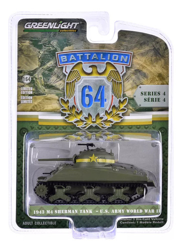Greenlight Battalion S4 1943 M4 Sherman Tank U.s. Army Ww 2 Color Verde Musgo