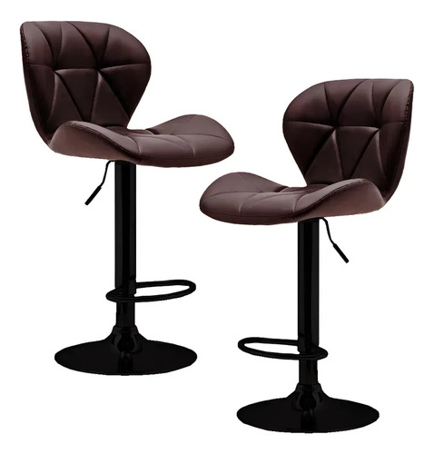 Set 2 Bancos De Cocina Barra Silla Taburete Capitonado Alto Acolchado Color Marrón Oscuro Kitul