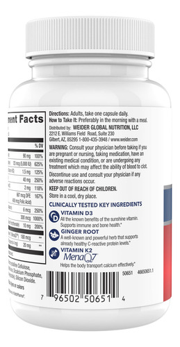 Weider Artery Health Vitamina K2 180mcg Y D3 5000 Iu 30 Caps