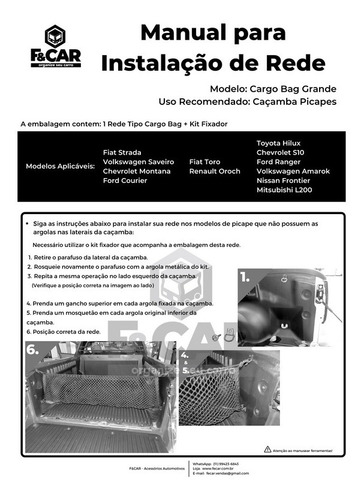 Rede Cargo Bag Caçamba Picape Toyota Hilux Todas As Versões