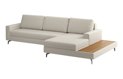 Sofá Moderno Luxo 292cm Linho Areia Loft Chaise/deck Direita