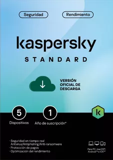 Kaspersky Standard 5 Disp 1 Año Antivirus Descargable