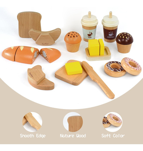 Juego De Juguetes De Panadería Pairpear De Madera Con Bolsa