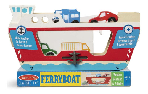 Melissa & Doug Ferryboat De Madera Con 4 Vehículos De Madera