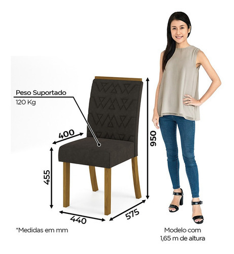 Conj Sala Jantar Mesa 160cm Tamp Mdf 6 Cadeira Zuri Casa 812 Cor Nature com Off White e Marrom Desenho do tecido das cadeiras Liso
