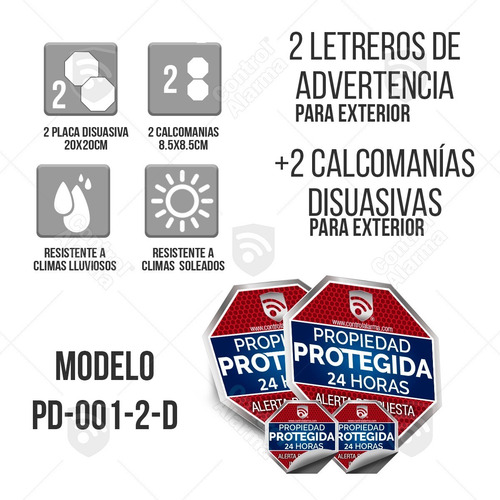 Imagen 6 de 8 de Kit 2 Letreros Advertencia Casa Seguridad 2 Calca Stickers Tipo Placa Proteccion Vigilancia Alarma Alerta