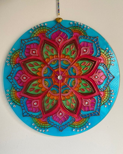 Cuadro De Vidrio Colgante Mandala 40cm