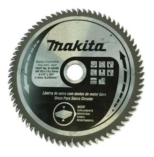 Disco De Corte Sierra Circular 6-1/2'' 72d B-40490 Makita