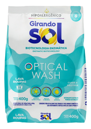 Lava-Roupas Pó Girando Sol Optical Wash Pacote 400g
