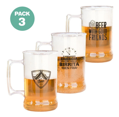 Imagen 1 de 10 de 3 Vaso Chopp Cerveza Acrilico Regalo Original Amigos Tragos