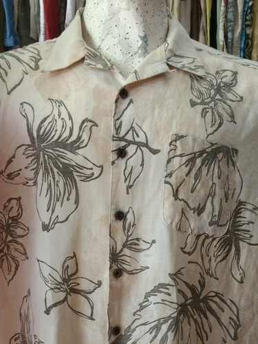 Camisa Hawaiana Tropical Beige Hombre Talle Xl -18 Impecable