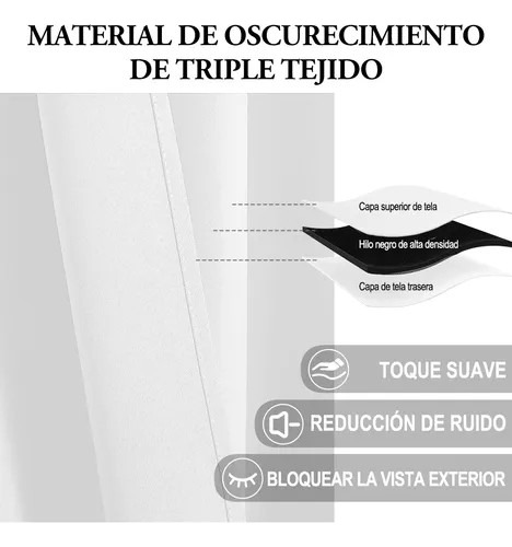 NANWEI Cortinas Blackout con bolsillo para varilla para recamara sala Premium 270X215cm 2 Paneles Aislamiento térmico y Reducción de ruido Tela impermeable Blanco