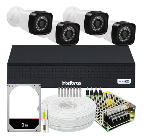 Kit 4 Cameras Segurança 1080p Full Hd Dvr Intelbras 8 Canais