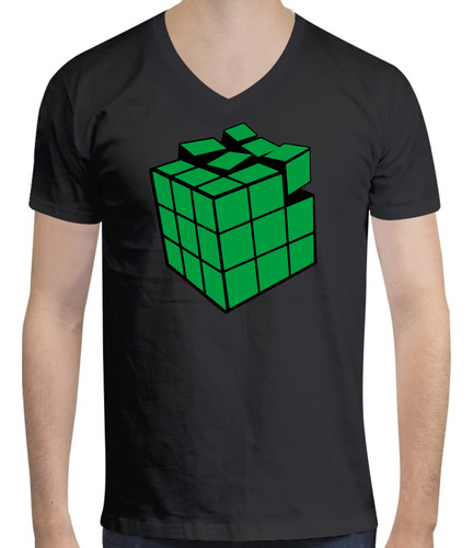 Playera Cuello V Para Hombre Estampado Cubo Rubik Verde 57