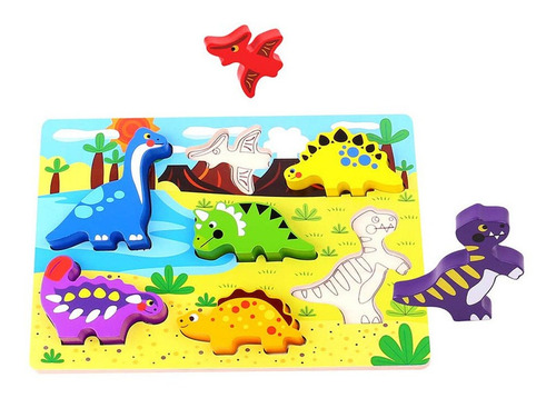 Rompecabezas Didáctico De Madera Infantil Dinosaurios 3d