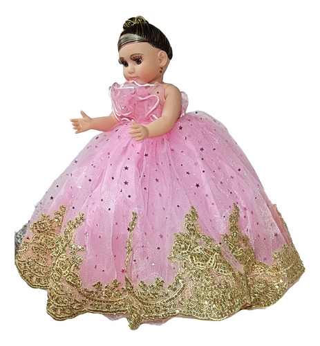 Muñeca Quinceañera Xv Aplicación-dorada Rosa Pastel
