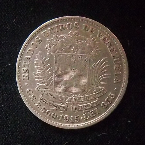 Venezuela 50 Céntimos 1945 Plata Exc  Y 21a