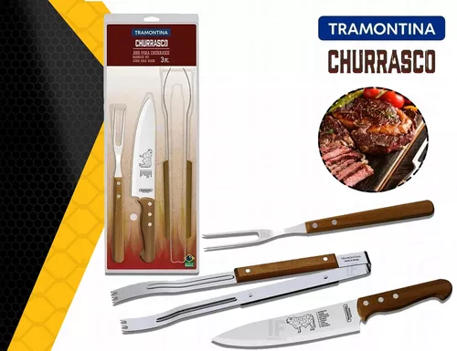 Jogo Churrasco Tramontina Faca Garfo Trinchante Afiador 3pç