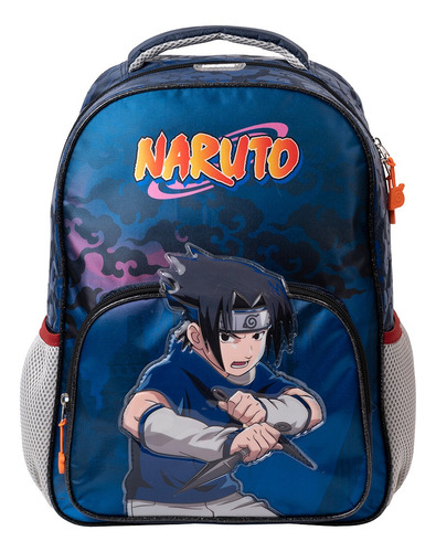 Mochila Naruto Escolar Para Niño Sasuke Color Azul Diseño De La Tela Liso
