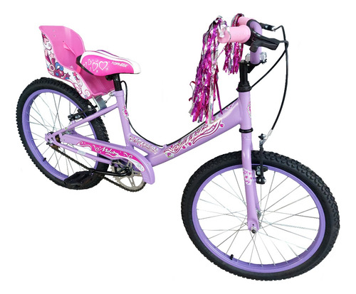 Bicicleta De Nena Rodado 20 Con Flecos Y Porta Muñeca