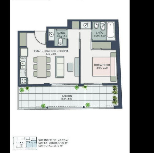Departamento De 2 Ambientes A Estrenar Con Balcon Terraza Y 2 Baños