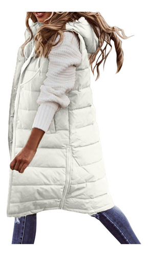 Chaleco Largo Con Capucha Y Acolchado Térmico Para Mujer