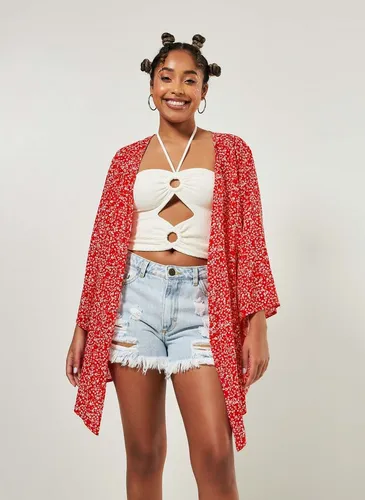 Kimono Vermelho Com Florzinhas Feminino Youcom Parcelamento sem