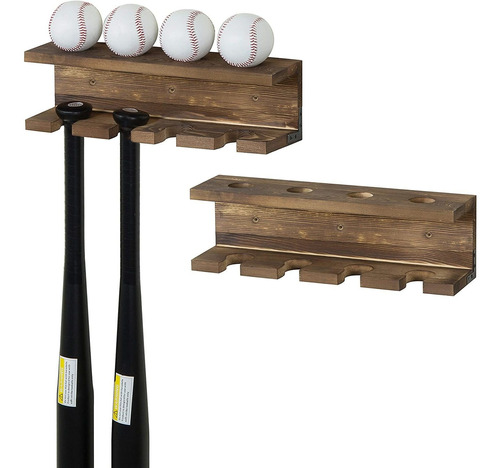 Estanteria De Madera Quemada Para Bate De Beisbol Y Balon