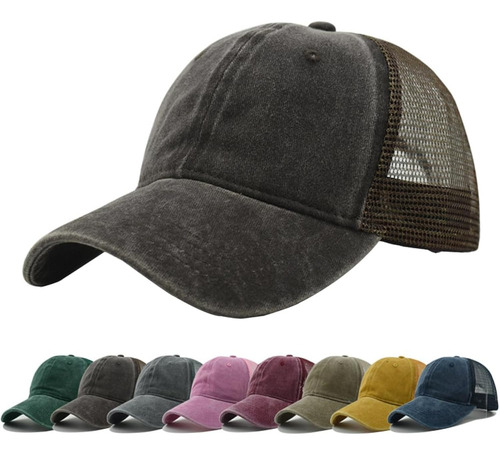 Gorra De Béisbol Unisex De Malla Trasera, Lavada, Ajustable Café Talla Única