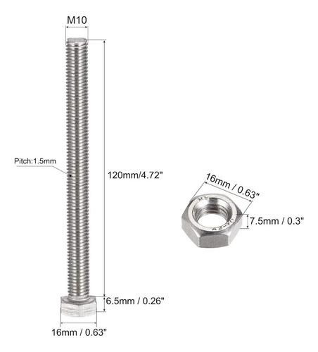 4 Tornillos Hexagonales Totalmente Roscados M10 X 55 Mm