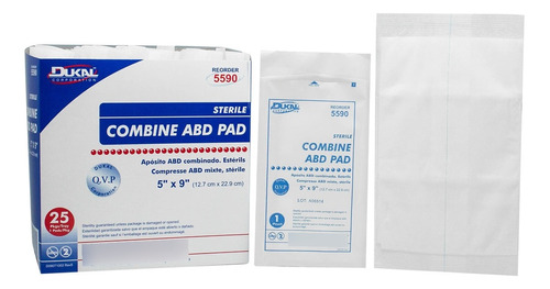 Dukal Abd Pads Pad, Estéril, 5  X 9,  1/pk, 25 pk/, Bande.