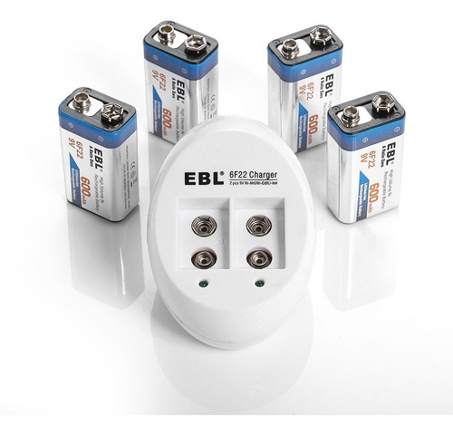 4 X Ebl 9v 6f22 Batería Del Li-ion 600mah Recargable + Carga