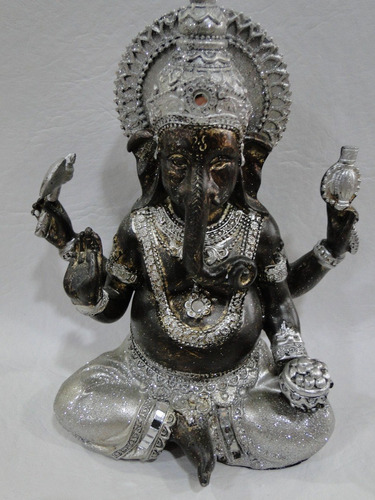 Ganesha Plateada Mediana Indu Elefante Espejitos 