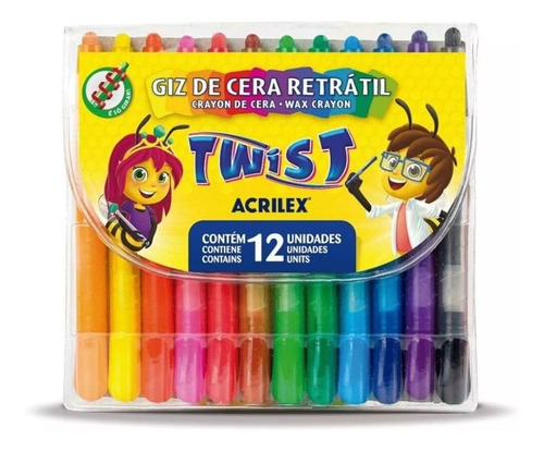 Giz De Cera Retrátil Twist Acrilex 12 Cores