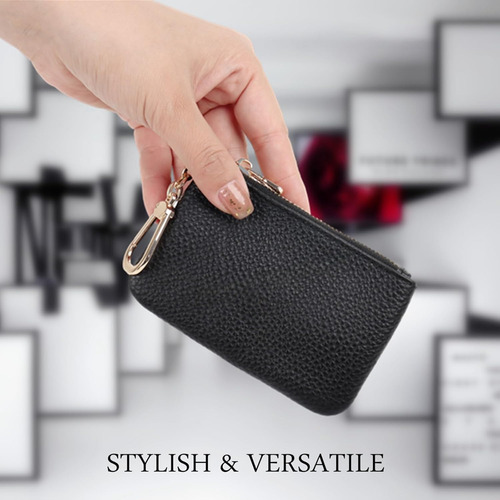 Monedero Cuero Genuino Con Llavero Unisex Negro