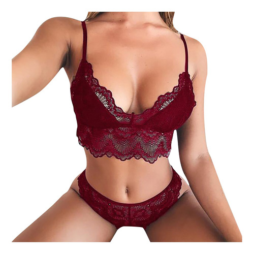 Conjunto De Calzoncillos De Lencería De Encaje Con Sujetador