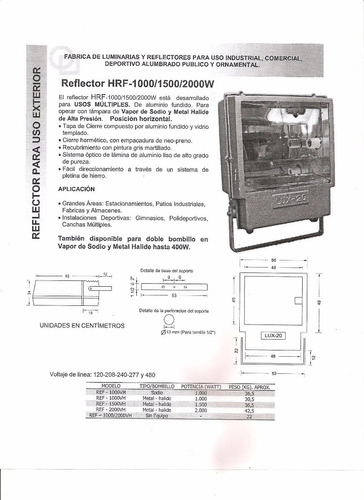 Reflector Hrf- C/equipo Metal Halide 2000w  Interno