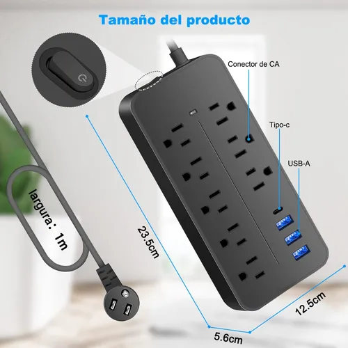 Ruiyue Regleta Multicontacto Usb, De Alimentación Y