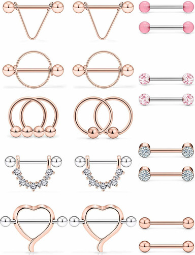 20 Piezas 14g Anillos De Pezón De Acero Quirúrgico Cz...