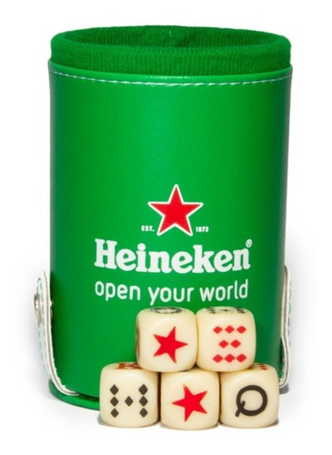 Cubilete Cerveza Heineken Con Portadados. 5 Dados Grabados