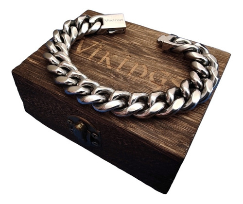 Pulsera Clásica Estilo Cubano Con Caja De Madera Vikings