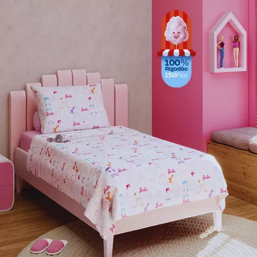 Jogo Cama Menina Barbie 100% Algodão 3 Peças 150 Fios Mattel