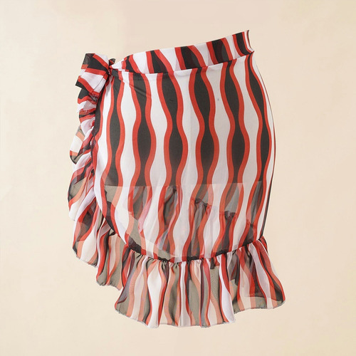 Falda Pareo Playa Cómodo,pareos Para Playa Mujer Ajustable Color Rojo Diseño De La Tela Floreado Talla Unitalla
