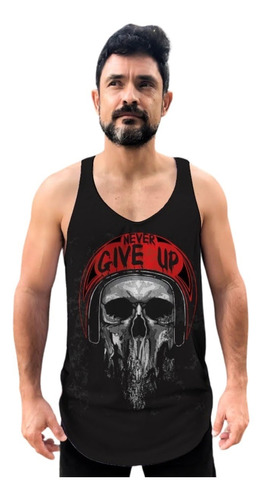 Regata Super Cavada Academia Masculina Skull Never Give Up