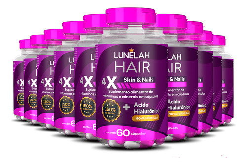 20x Lunelah Cabelo Pele E Unhas + Acido Hialuronico 60caps