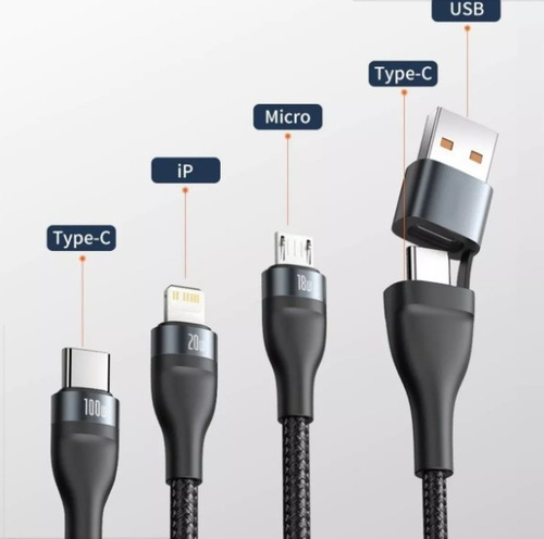 Cable microcargador Baseus 3 en 1 USB-C P C Lightning de 100 W, color negro
