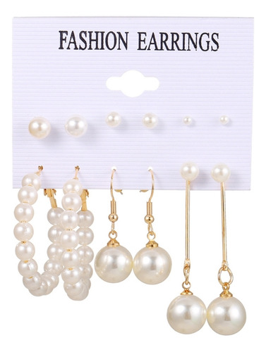 Set De Pendientes De Perlas Para Mujer Chapados En Oro Plate